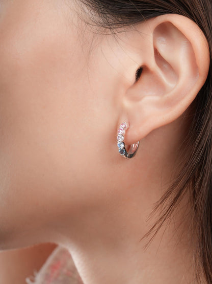 Lilac Sunset Moissanite Reversible Huggie Earrings S925 Silver Rhodium (5) – Mondays Made Flower & Birthstone Jewelry Singapore