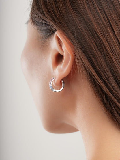 Lilac Sunset Moissanite Reversible Huggie Earrings S925 Silver Rhodium (6) – Mondays Made Flower & Birthstone Jewelry Singapore