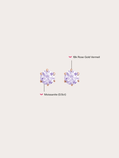 Lilac Moissanite Stud Earring 0.5ct 18K Rose Gold (3) – Mondays Made Flower & Birthstone Jewelry Singapore