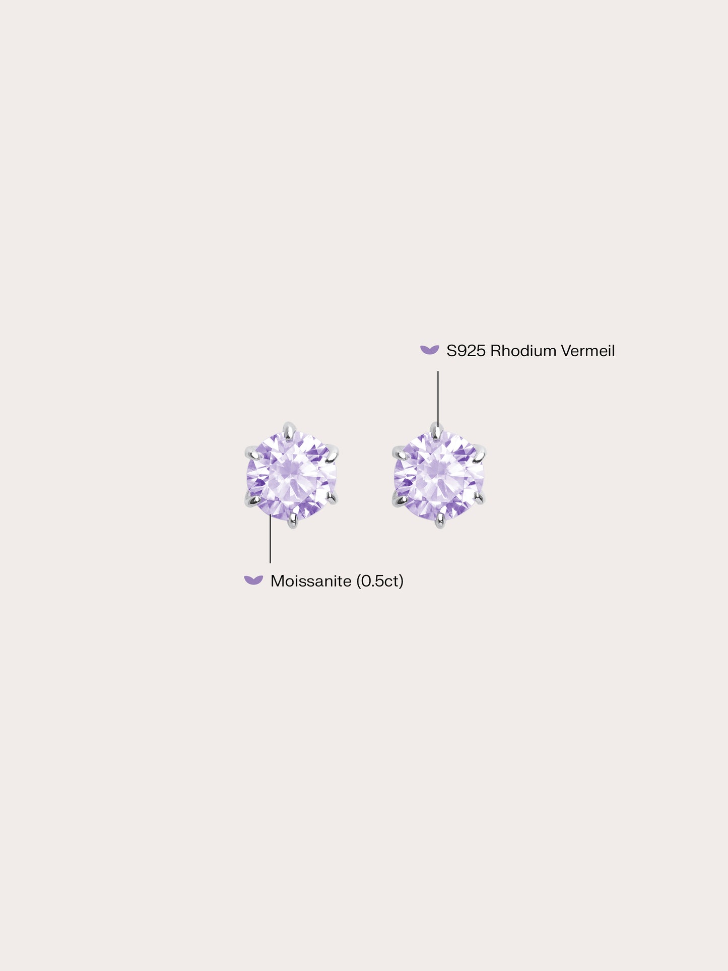 Lilac Moissanite Stud Earrings (0.5ct)