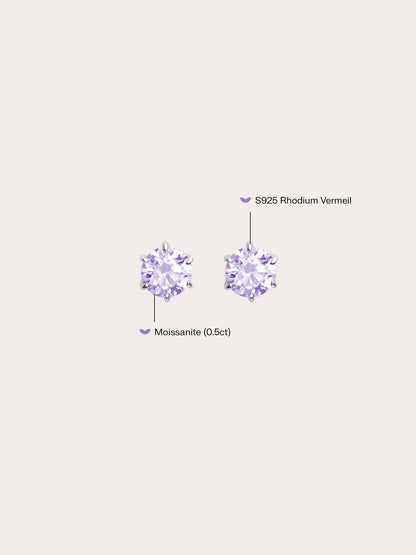 Lilac Moissanite Stud Earring 0.5ct S925 Silver Rhodium (3) – Mondays Made Flower & Birthstone Jewelry Singapore