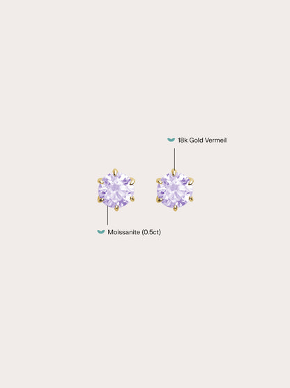 Lilac Moissanite Stud Earring 0.5ct 18K Gold (1) – Mondays Made Flower & Birthstone Jewelry Singapore