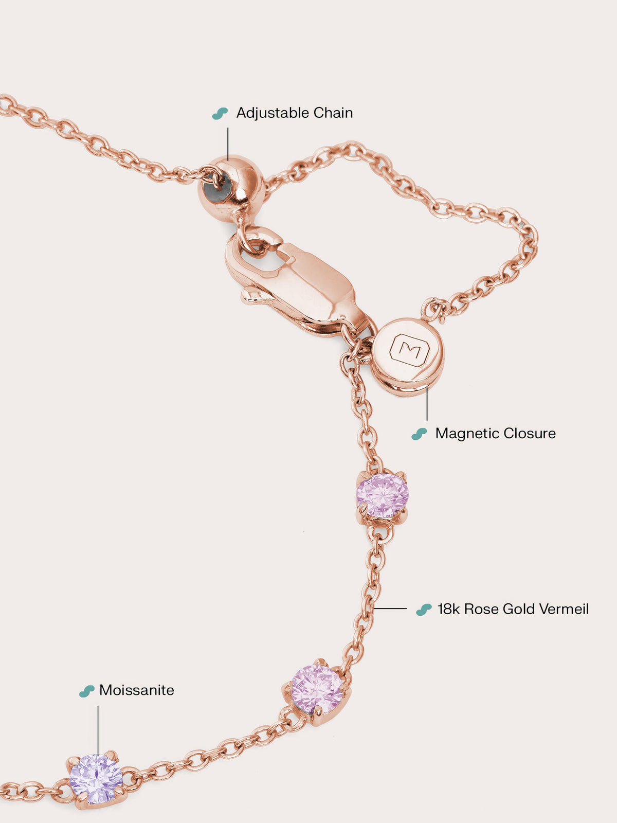 Lilac Sunset Moissanite Station Bracelet Rose Gold – Mondays Made Flower & Birthstone Jewelry Singapore