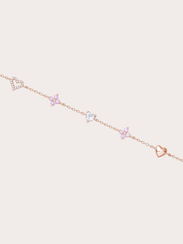 Lucky To Love Charm Bracelet Pink 18K Rose Gold (1) – Mondays Made Flower & Birthstone Jewelry Singapore