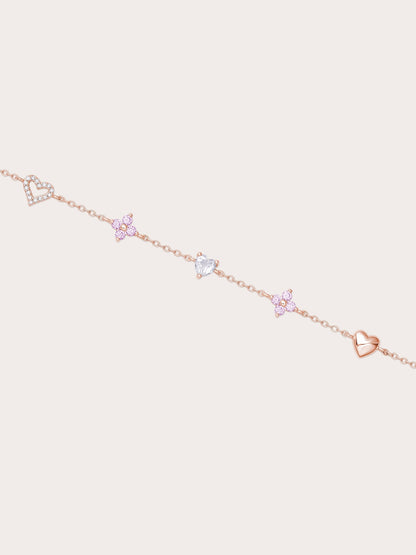 Lucky To Love Charm Bracelet Pink 18K Rose Gold (1) – Mondays Made Flower & Birthstone Jewelry Singapore