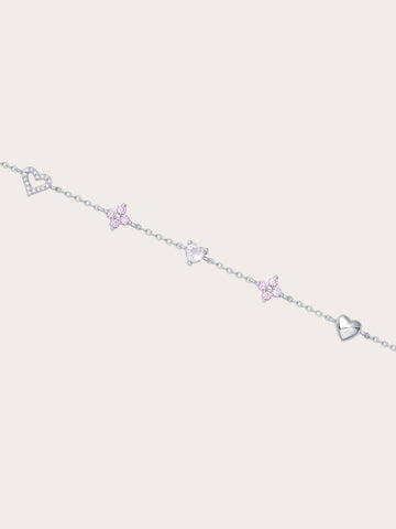 Lucky To Love Charm Bracelet Pink S925 Silver Rhodium (1) – Mondays Made Flower & Birthstone Jewelry Singapore