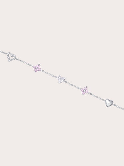 Lucky To Love Charm Bracelet Pink S925 Silver Rhodium (1) – Mondays Made Flower & Birthstone Jewelry Singapore