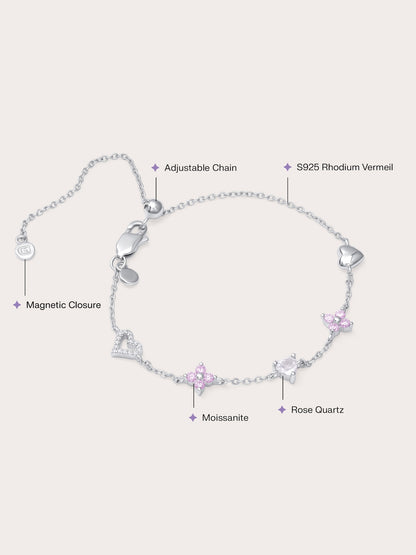 Lucky To Love Charm Bracelet Pink S925 Silver Rhodium (2) – Mondays Made Flower & Birthstone Jewelry Singapore