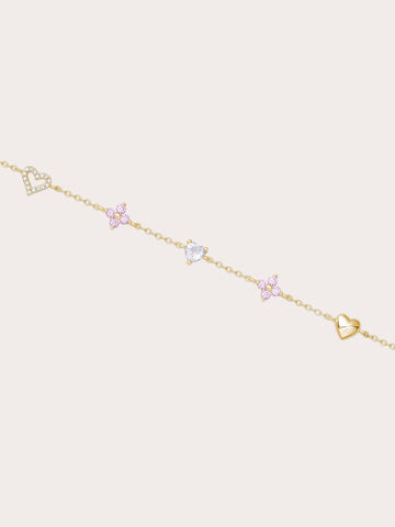 Lucky To Love Charm Bracelet Pink 18K Gold (1) – Mondays Made Flower & Birthstone Jewelry Singapore