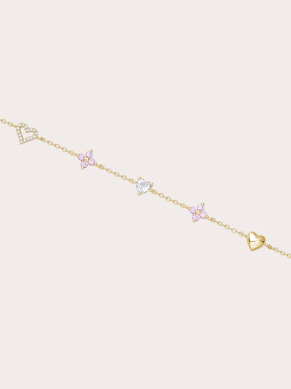 Lucky To Love Charm Bracelet Pink 18K Gold (1) – Mondays Made Flower & Birthstone Jewelry Singapore