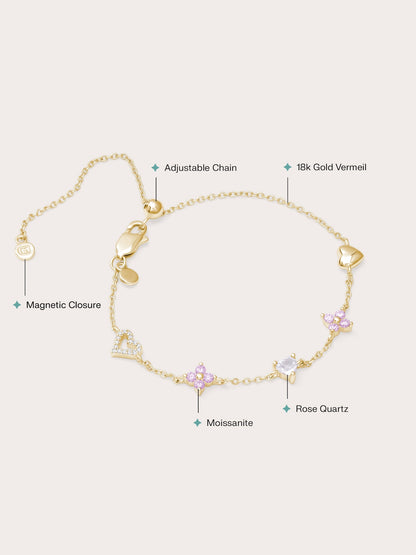 Lucky To Love Charm Bracelet Pink 18K Gold (2) – Mondays Made Flower & Birthstone Jewelry Singapore