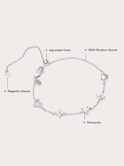 Lucky To Love Charm Bracelet White S925 Silver Rhodium (2) – Mondays Made Flower & Birthstone Jewelry Singapore