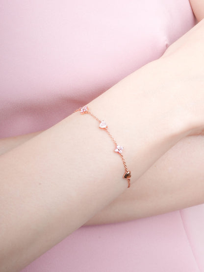 Luckyto Love Charm Bracelet Pink 18K Rose Gold (1) – Mondays Made Flower & Birthstone Jewelry Singapore