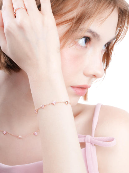 Luckyto Love Charm Bracelet Pink 18K Rose Gold (3) – Mondays Made Flower & Birthstone Jewelry Singapore