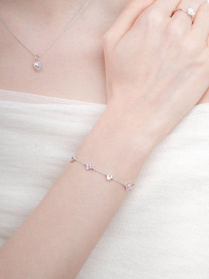 Luckyto Love Charm Bracelet Pink S925 Silver Rhodium (1) – Mondays Made Flower & Birthstone Jewelry Singapore