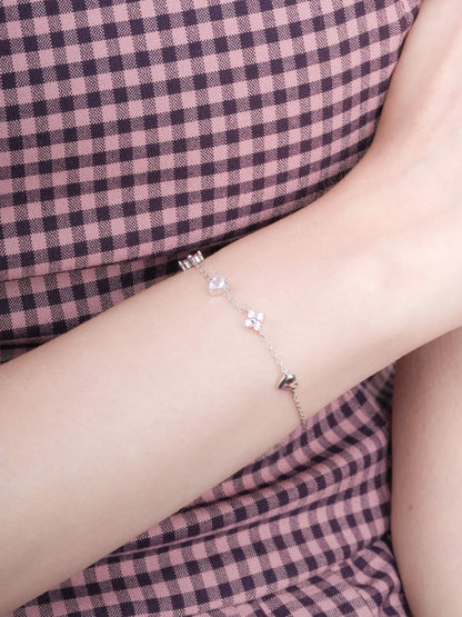Luckyto Love Charm Bracelet Pink S925 Silver Rhodium (2) – Mondays Made Flower & Birthstone Jewelry Singapore