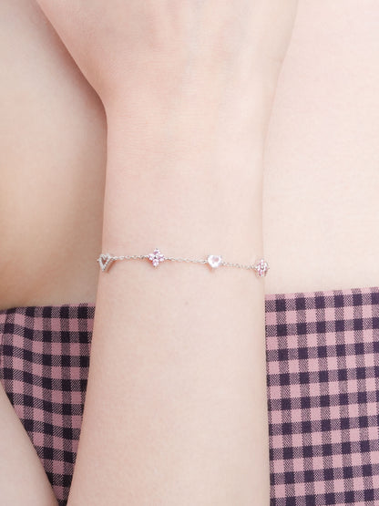 Luckyto Love Charm Bracelet Pink S925 Silver Rhodium (3) – Mondays Made Flower & Birthstone Jewelry Singapore