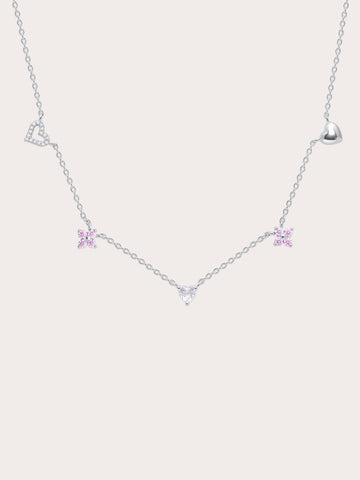 Luckyto Love Charm Necklace Pink S925 Silver Rhodium (1) – Mondays Made Flower & Birthstone Jewelry Singapore