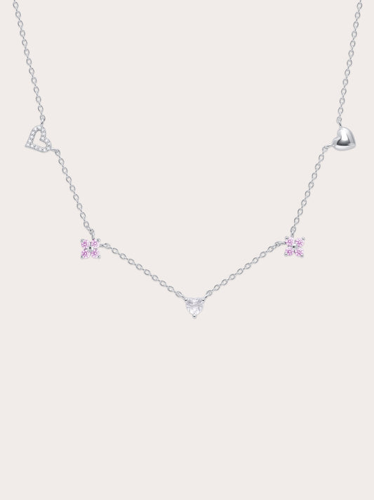 Luckyto Love Charm Necklace Pink S925 Silver Rhodium (1) – Mondays Made Flower & Birthstone Jewelry Singapore