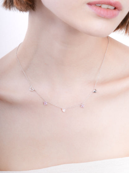 Luckyto Love Charm Necklace Pink S925 Silver Rhodium (2) – Mondays Made Flower & Birthstone Jewelry Singapore