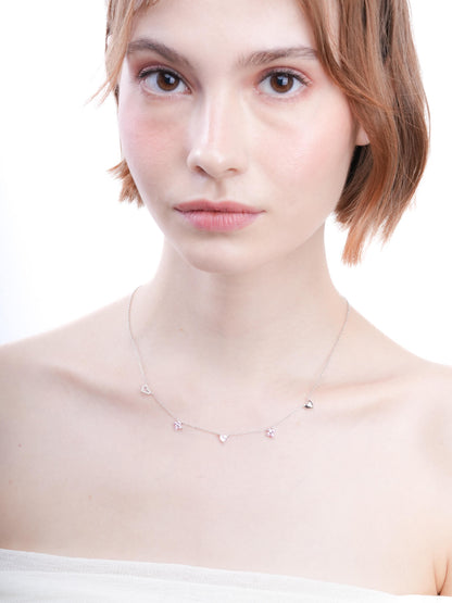 Luckyto Love Charm Necklace Pink S925 Silver Rhodium (3) – Mondays Made Flower & Birthstone Jewelry Singapore