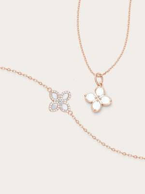 Mother of Pearl Clover Reversible Necklace and Bracelet Set
