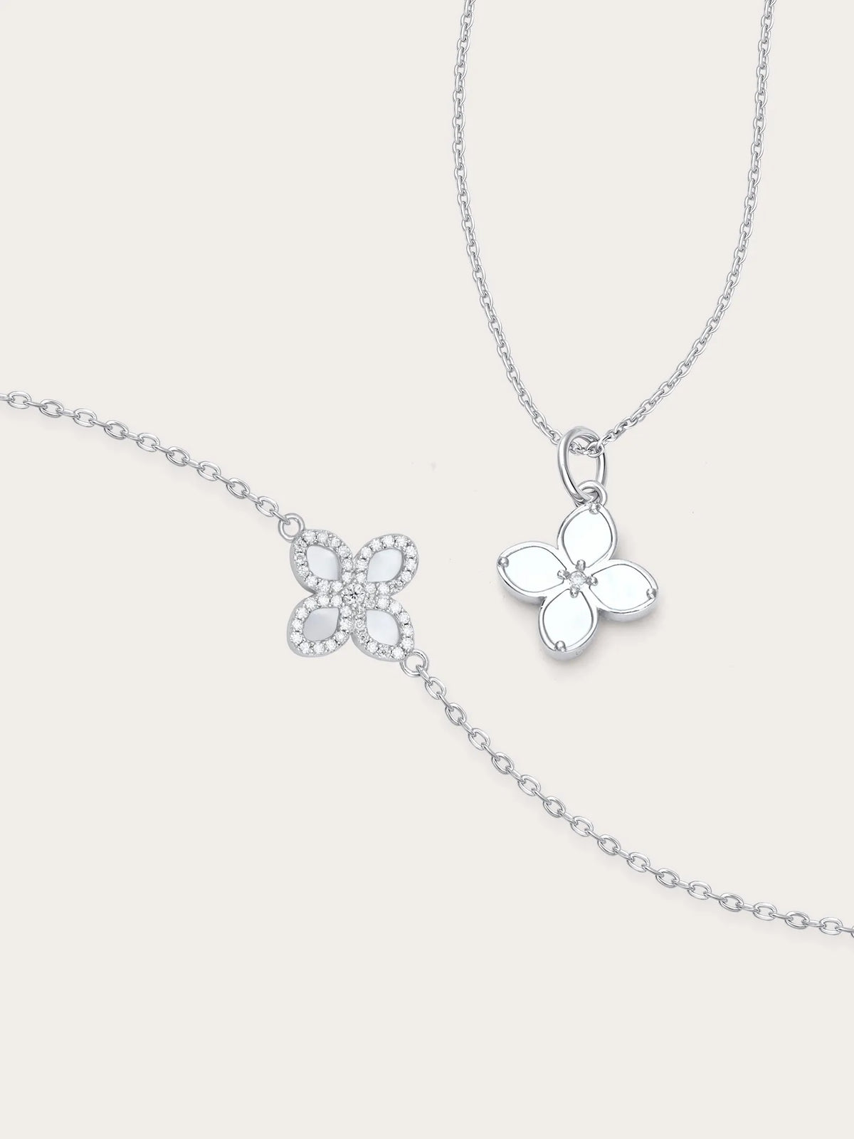 Mother of Pearl Clover Reversible Necklace and Bracelet Set