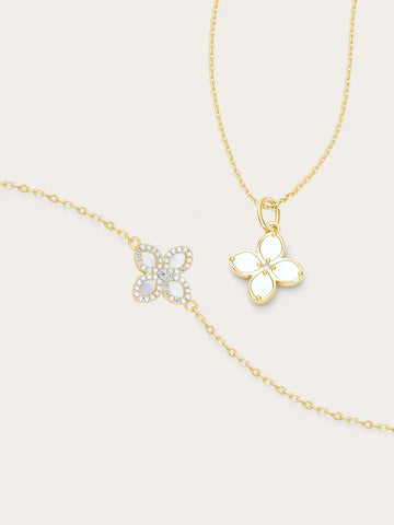 Mother of Pearl Clover Reversible Necklace and Bracelet Set