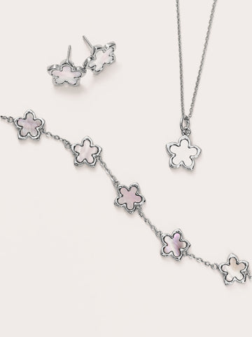 Mother of Pearl Sakura Set S925 Silver Rhodium – Mondays Made Flower & Birthstone Jewelry Singapore