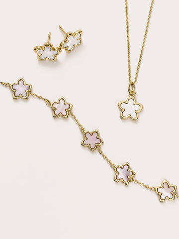 Mother of Pearl Sakura Set 18K Gold – Mondays Made Flower & Birthstone Jewelry Singapore