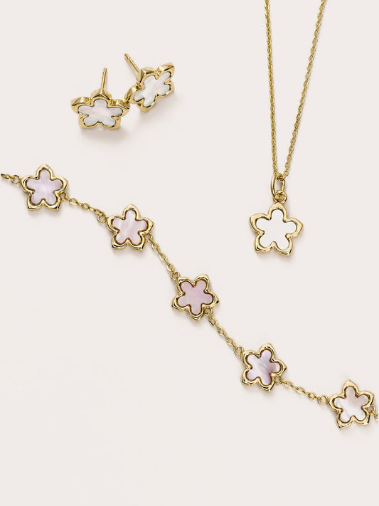 Mother of Pearl Sakura Set 18K Gold – Mondays Made Flower & Birthstone Jewelry Singapore