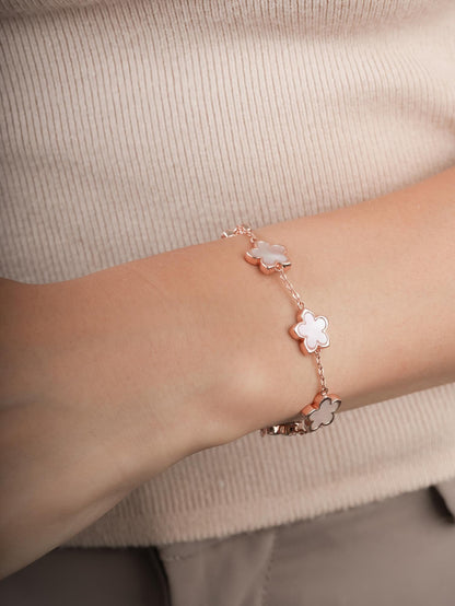 Mother of Pearl Sakura Bracelet 18K Rose Gold (7) – Mondays Made Flower & Birthstone Jewelry Singapore