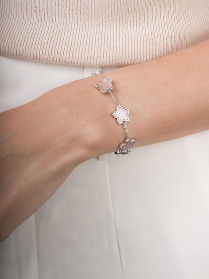 Mother of Pearl Sakura Bracelet S925 Silver Rhodium (9) – Mondays Made Flower & Birthstone Jewelry Singapore