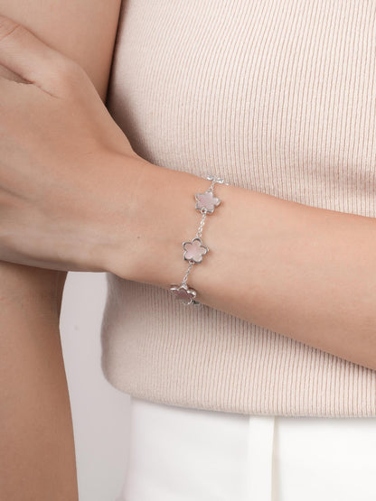 Mother of Pearl Sakura Bracelet S925 Silver Rhodium (11) – Mondays Made Flower & Birthstone Jewelry Singapore
