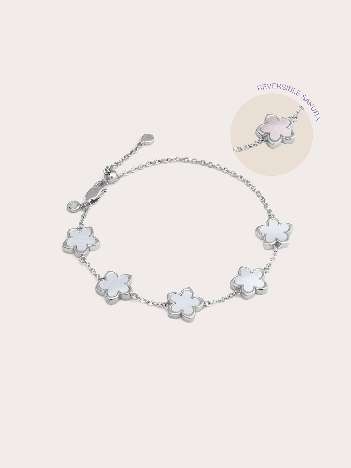 Mother of Pearl Sakura Reversible Bracelet S925 Silver Rhodium (4) – Mondays Made Flower & Birthstone Jewelry Singapore