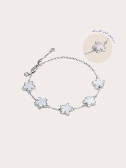 Mother of Pearl Sakura Reversible Bracelet S925 Silver Rhodium (4) – Mondays Made Flower & Birthstone Jewelry Singapore