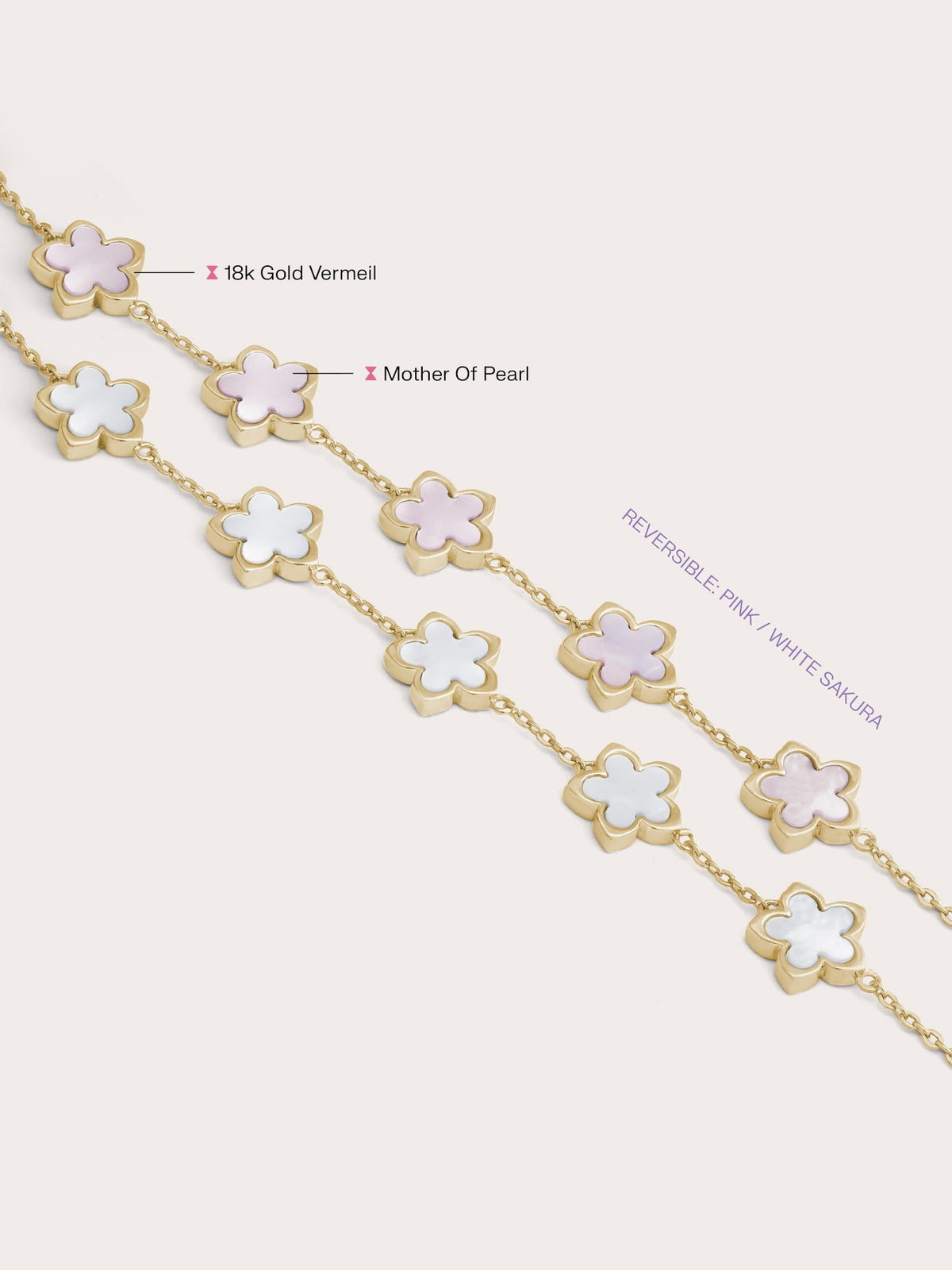 Mother of Pearl Sakura Reversible Bracelet 18K Gold (5) – Mondays Made Flower & Birthstone Jewelry Singapore