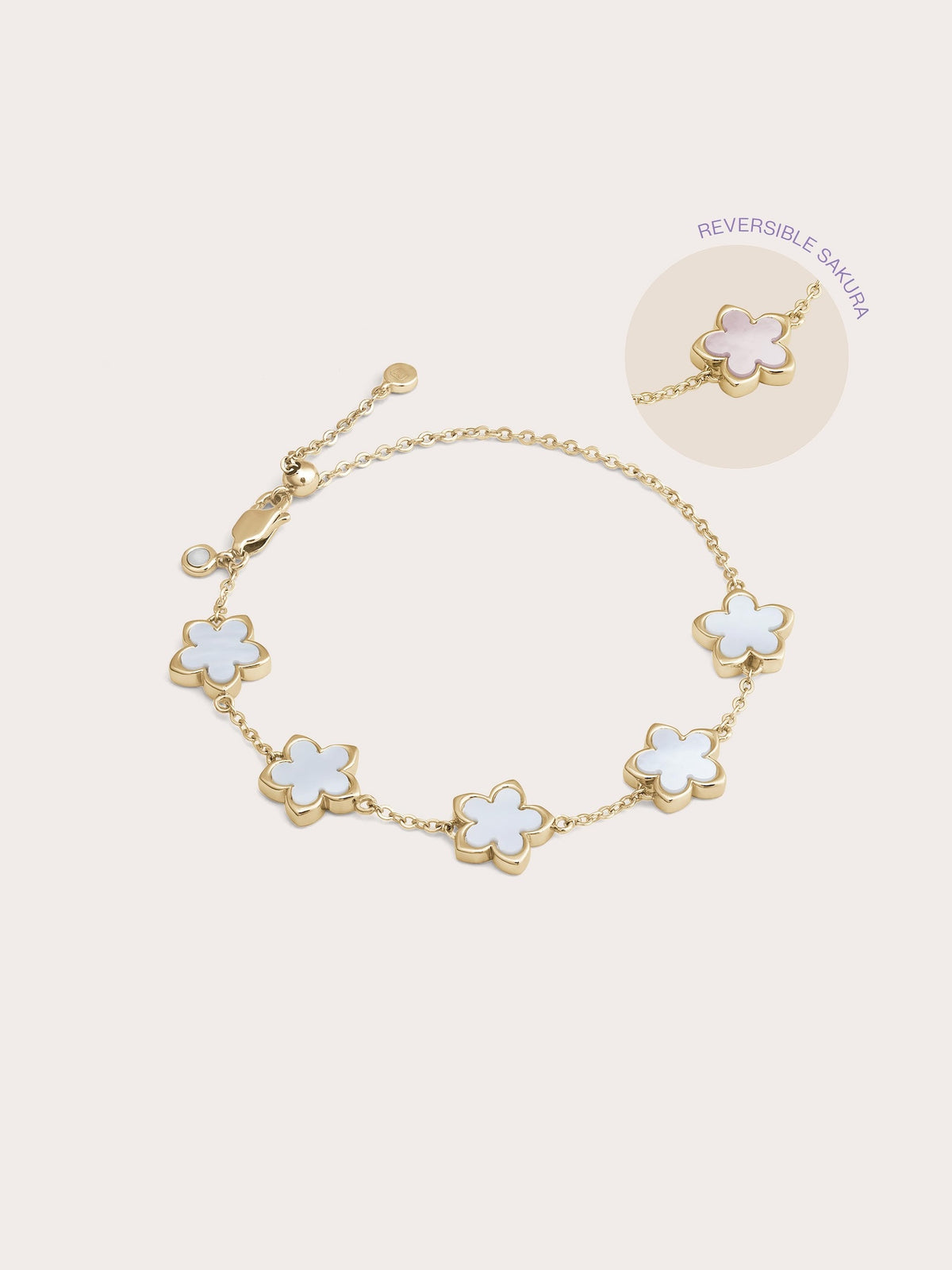 Mother of Pearl Sakura Reversible Bracelet 18K Gold (4) – Mondays Made Flower & Birthstone Jewelry Singapore