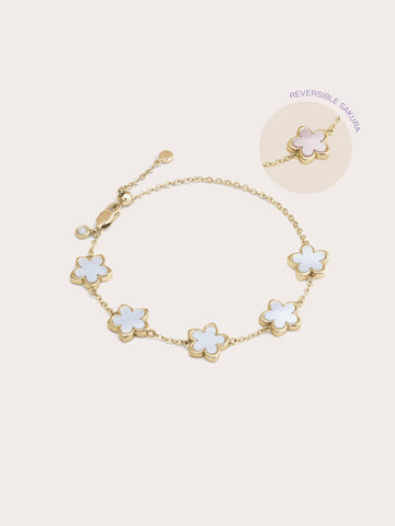 Mother of Pearl Sakura Reversible Bracelet 18K Gold (4) – Mondays Made Flower & Birthstone Jewelry Singapore