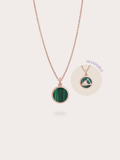 Malachite Reversible Coin Necklace 18K Rose Gold (9) – Mondays Made Flower & Birthstone Jewelry Singapore