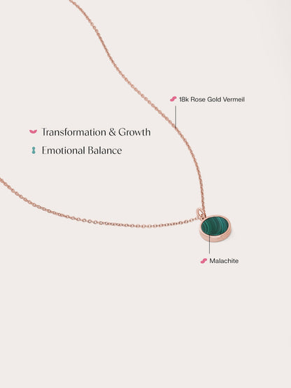 Malachite Reversible Coin Necklace 18K Rose Gold (10) – Mondays Made Flower & Birthstone Jewelry Singapore