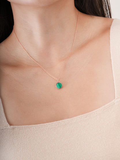 Malachite Reversible Coin Necklace 18K Rose Gold (12) – Mondays Made Flower & Birthstone Jewelry Singapore
