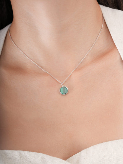 Malachite Reversible Coin Necklace S925 Silver Rhodium (11) – Mondays Made Flower & Birthstone Jewelry Singapore