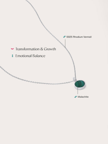 Malachite Reversible Coin Necklace S925 Silver Rhodium (8) – Mondays Made Flower & Birthstone Jewelry Singapore
