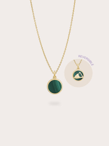 Malachite Reversible Coin Necklace 18K Gold (7) – Mondays Made Flower & Birthstone Jewelry Singapore