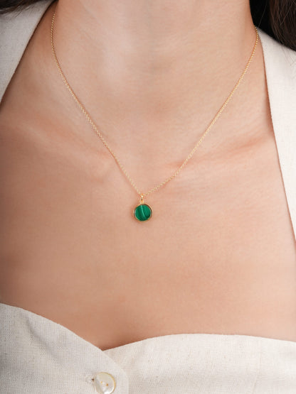 Malachite Reversible Coin Necklace 18K Gold (12) – Mondays Made Flower & Birthstone Jewelry Singapore