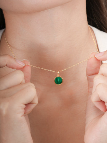 Malachite Reversible Coin Necklace 18K Gold (11) – Mondays Made Flower & Birthstone Jewelry Singapore