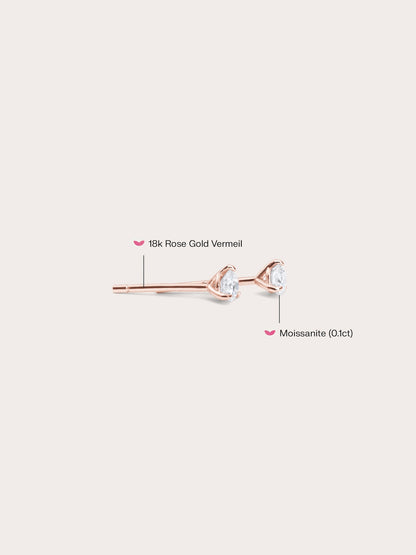 Martini Moissanite Stud Earring 0.1ct 18K Rose Gold (2) – Mondays Made Flower & Birthstone Jewelry Singapore