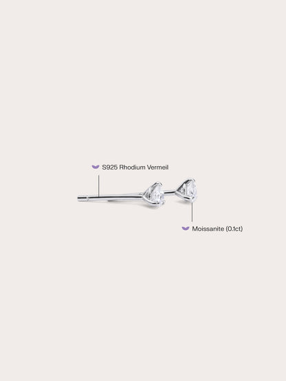 Martini Moissanite Stud Earring 0.1ct S925 Silver Rhodium (2) – Mondays Made Flower & Birthstone Jewelry Singapore