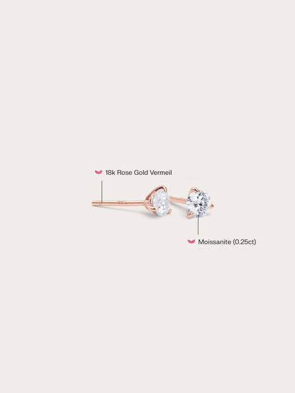 Martini Moissanite Stud Earring 0.25ct 18K Rose Gold (2) – Mondays Made Flower & Birthstone Jewelry Singapore
